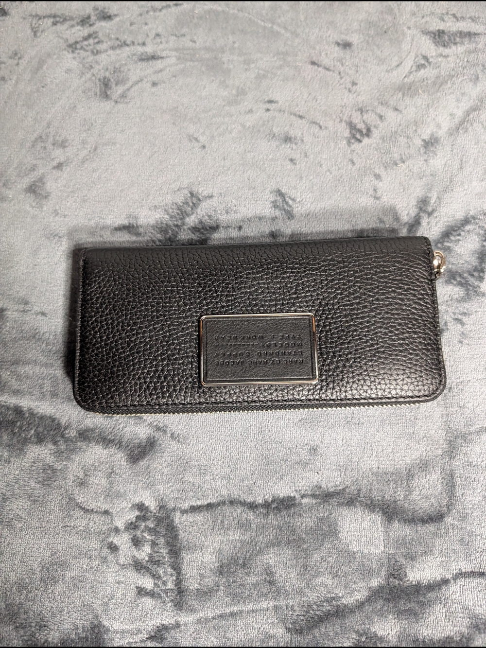 Marc By Marc Jacobs Black Pebbled Leather Zip-Around Wallet with Plaque